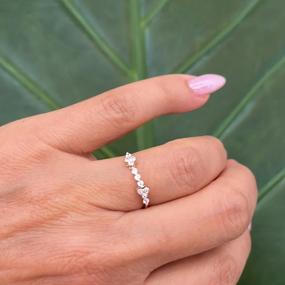 14K Gold Stackable Ring Band Flower CZ Ring all sizes available